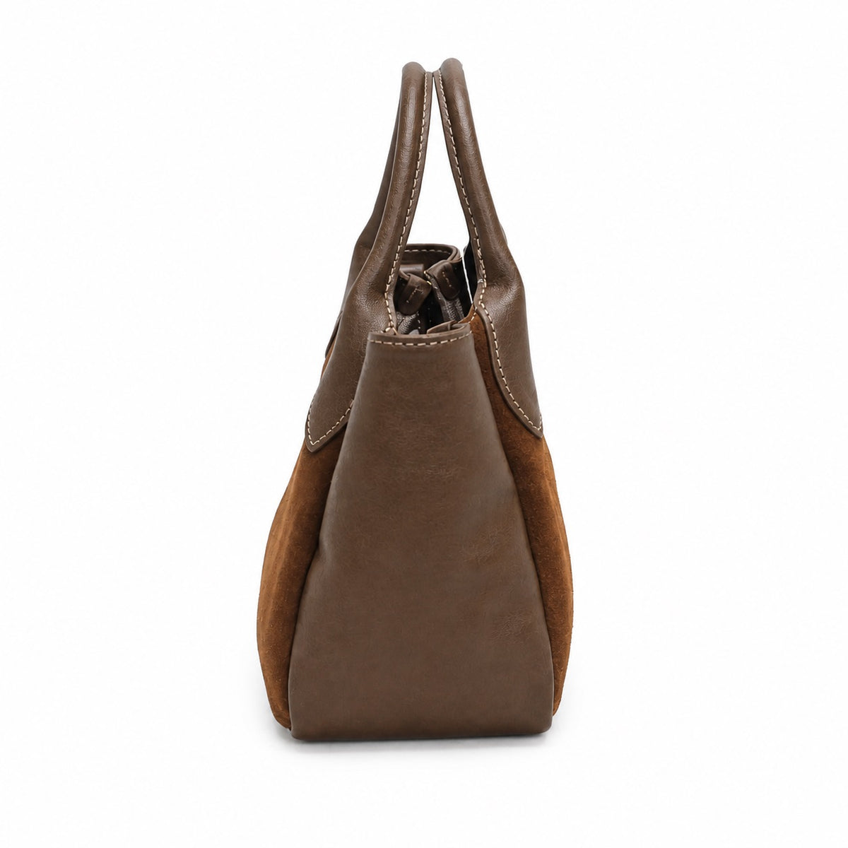OEM/ODM Custom Women's Cognac Brown Genuine Suede Leather Small Top Handle Tote Bag