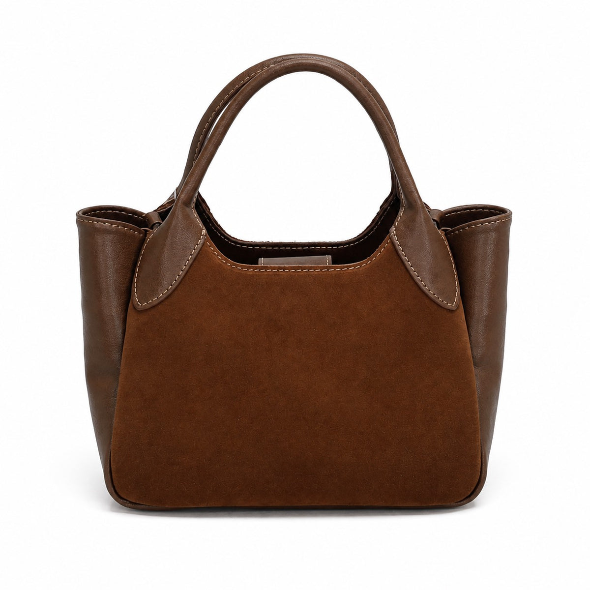 OEM/ODM Custom Women's Cognac Brown Genuine Suede Leather Small Top Handle Tote Bag