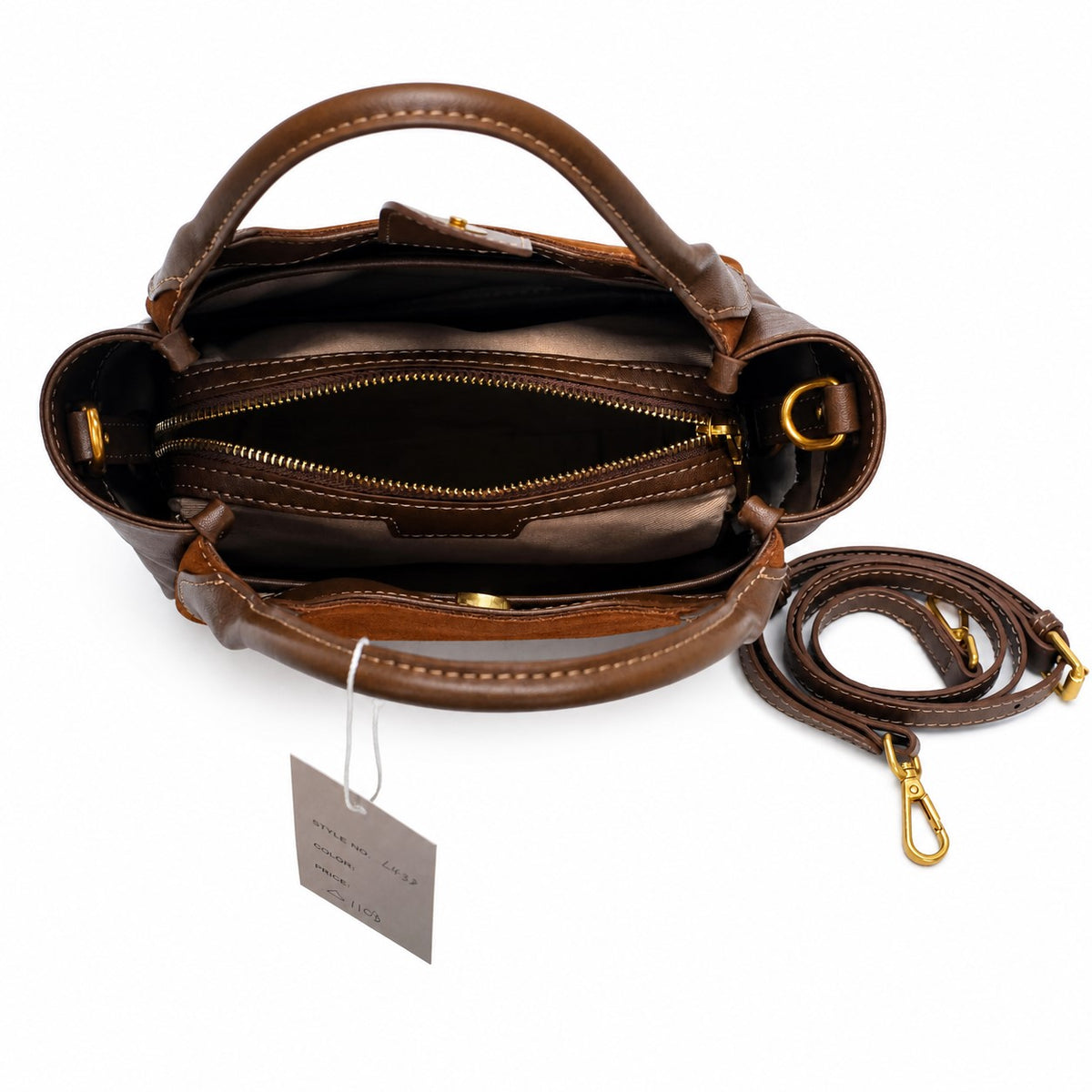 OEM/ODM Custom Women's Cognac Brown Genuine Suede Leather Small Top Handle Tote Bag