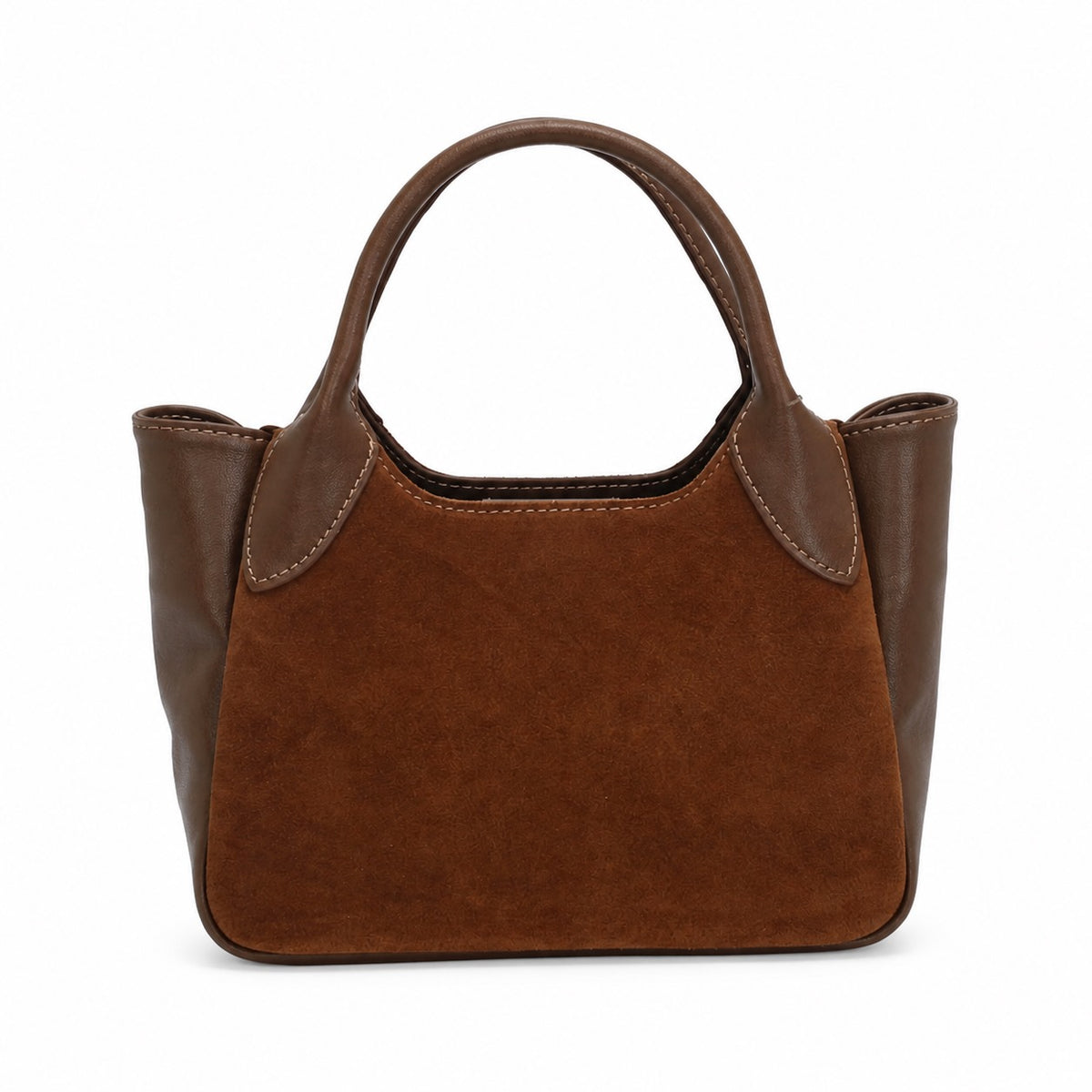 OEM/ODM Custom Women's Cognac Brown Genuine Suede Leather Small Top Handle Tote Bag
