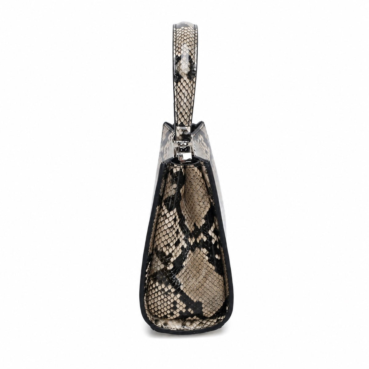 OEM/ODM Custom Women's Beige and Black Snake-Print Genuine Leather Top Handle Crossbody Bag