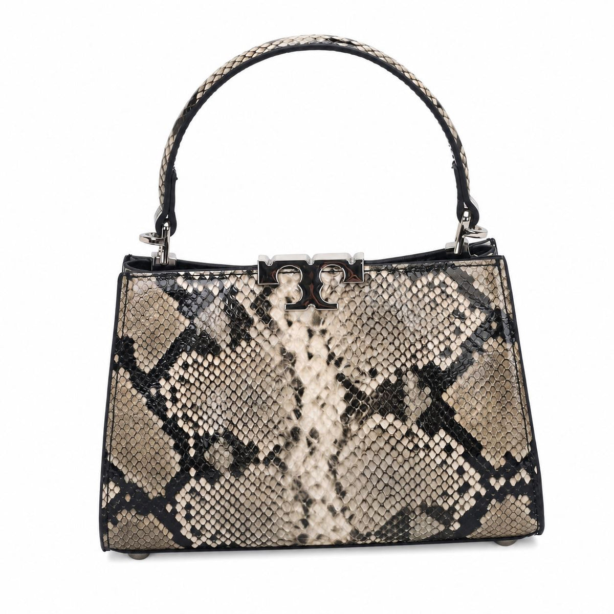 OEM/ODM Custom Women's Beige and Black Snake-Print Genuine Leather Top Handle Crossbody Bag