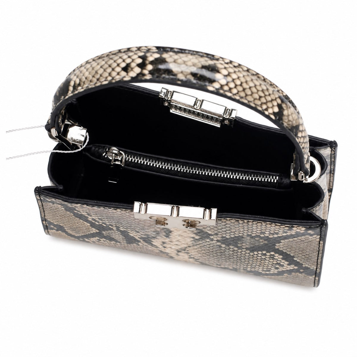 OEM/ODM Custom Women's Beige and Black Snake-Print Genuine Leather Top Handle Crossbody Bag
