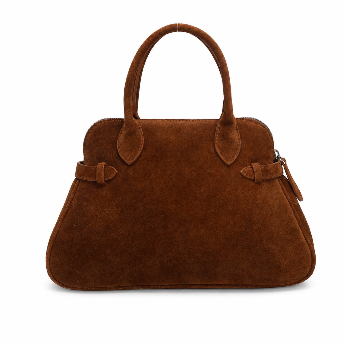 OEM/ODM Custom Women's Cognac Brown Genuine Suede Leather Top Handle Satchel Bag with Front Pocket
