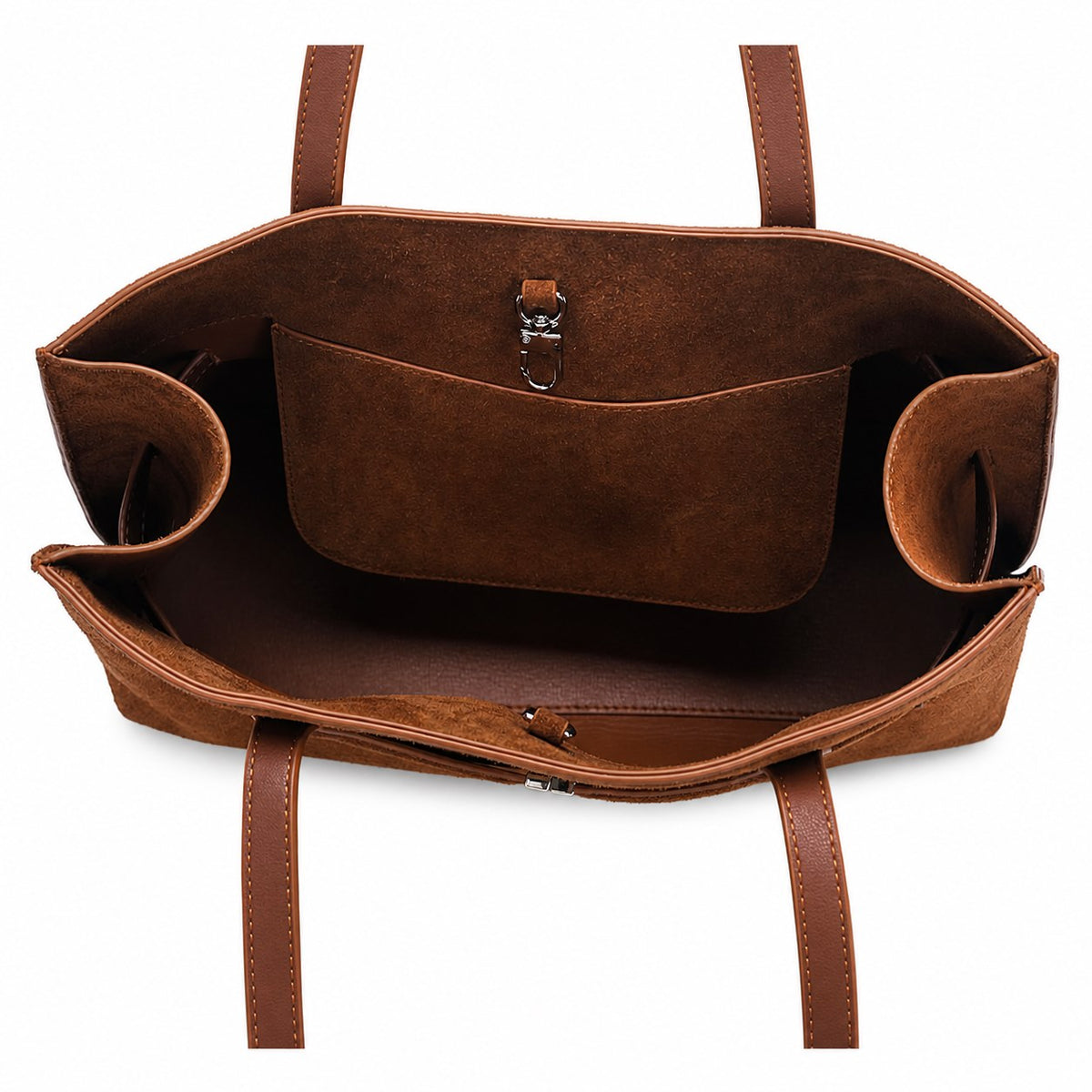 OEM/ODM Custom Women's Cognac Brown Genuine Suede Leather Large Capacity Tote Bag