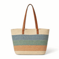 'Horizon' Artisan Woven Beach Tote | Multi-Color Gradient Straw Weave | High-Capacity Summer Shopper with Reinforced Saffiano-Texture Handles