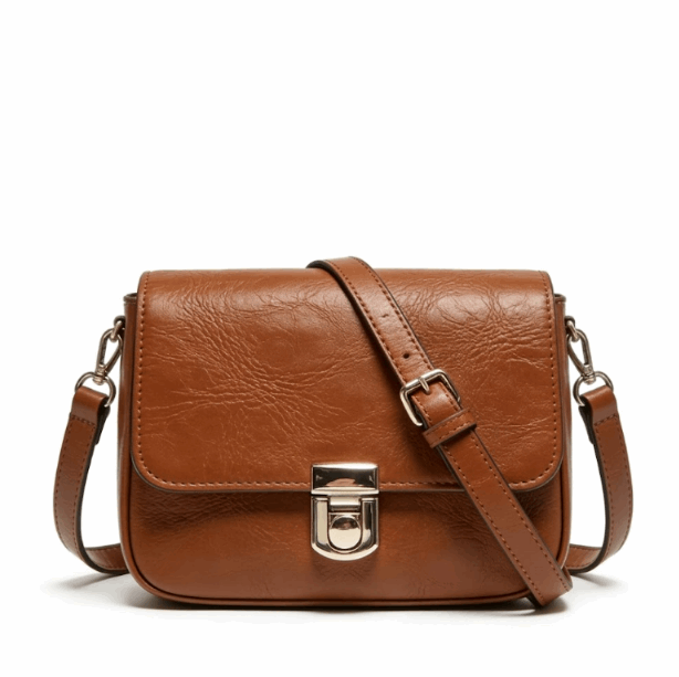 Vintage 'Heritage' Flap Crossbody | Premium Crinkled Calfskin Leather | Polished Push-Lock Satchel