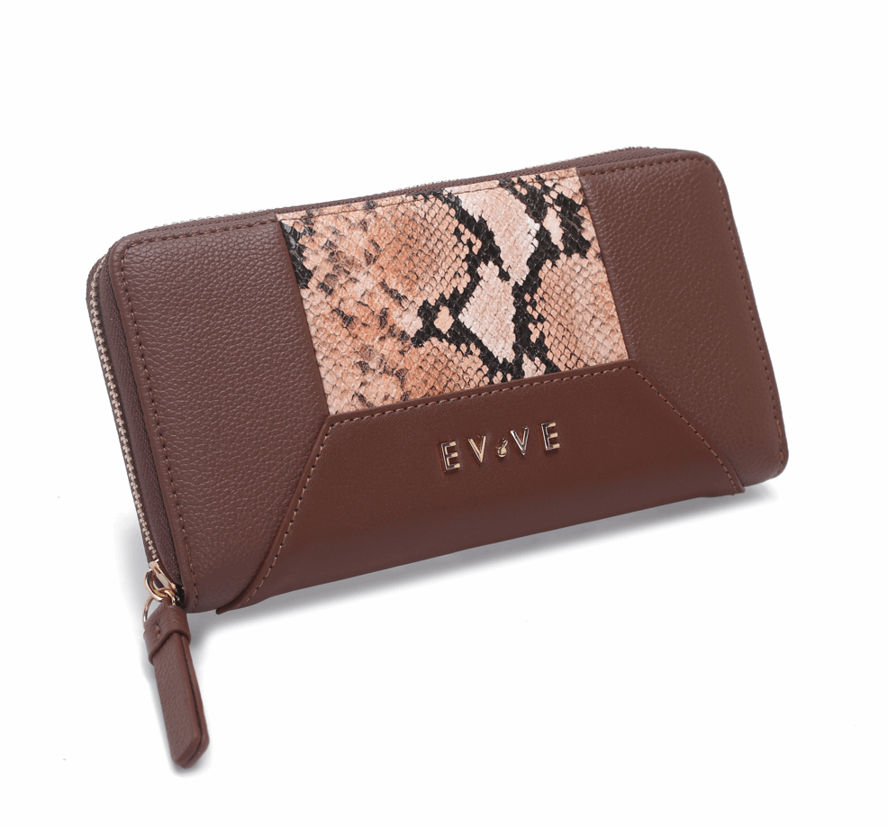 Snake-Pattern Leather Zip-Around Long Wallet, RFID Blocking