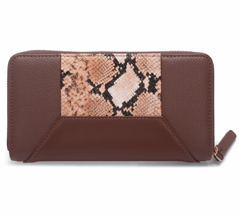 Snake-Pattern Leather Zip-Around Long Wallet, RFID Blocking