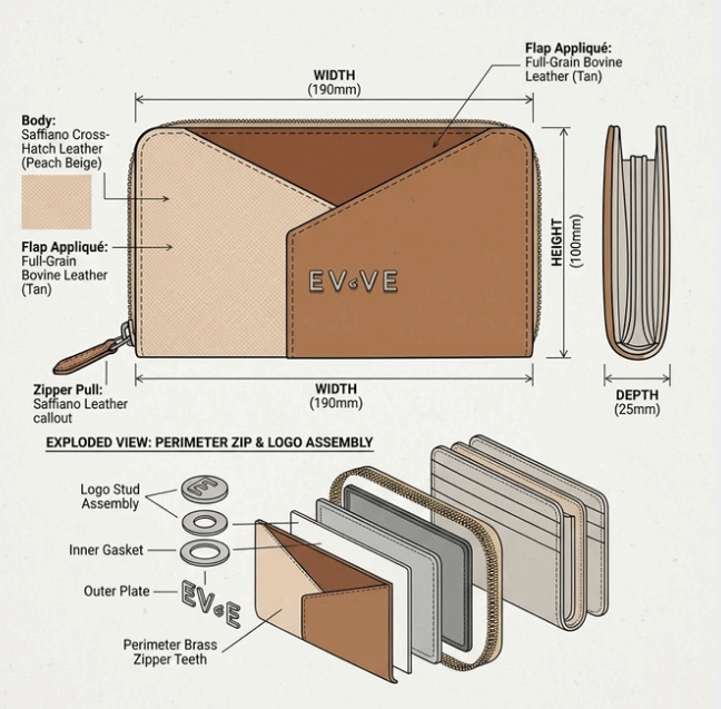 Geometric Tri-Tone Continental Wallet | Premium Glazed Leather | Multi-Compartment Organizer