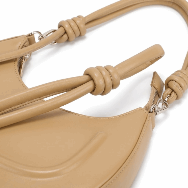 Minimalist 'Luna' Crescent Crossbody | Premium Smooth Nappa Leather | Knot-Detail Strap