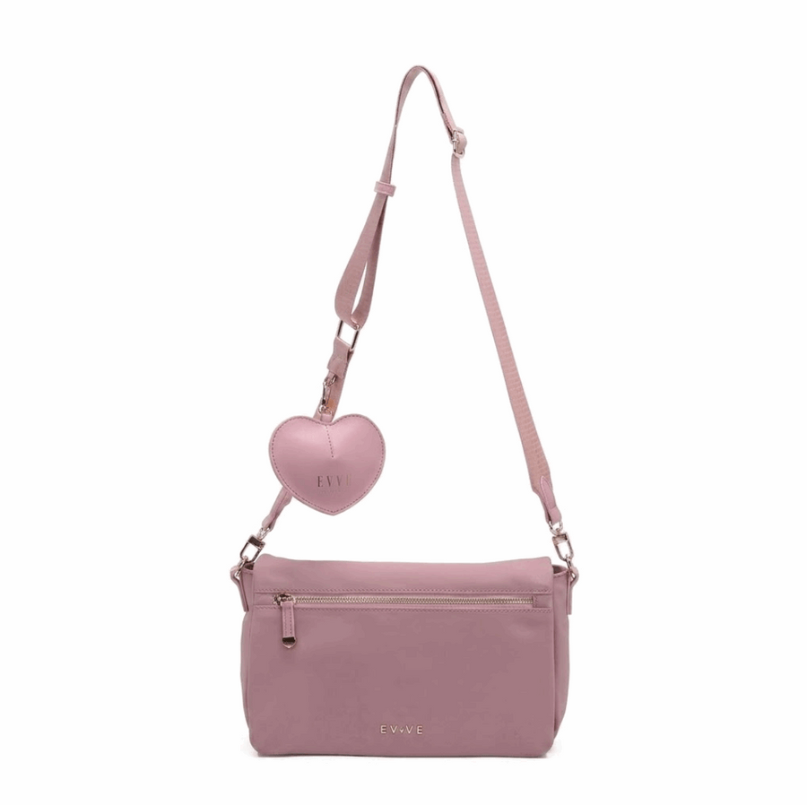 'Amour' Utility Crossbody Bag | Premium Water-Resistant Nylon | Detachable Heart Charm Coin Purse