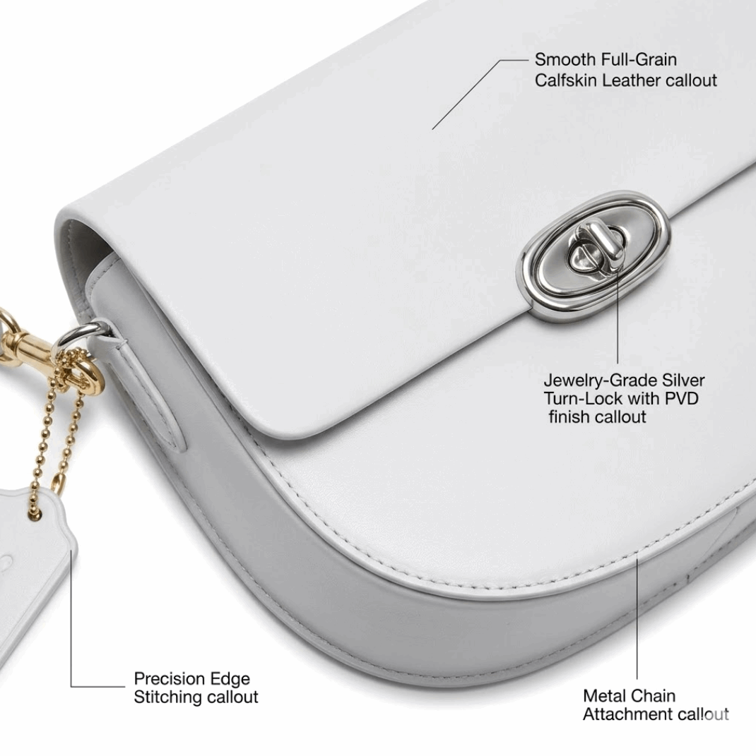 'Luna' Minimalist Half-Moon Mini Bag | Premium Smooth Calfskin Leather | Signature Polished Turn-Lock Crossbody