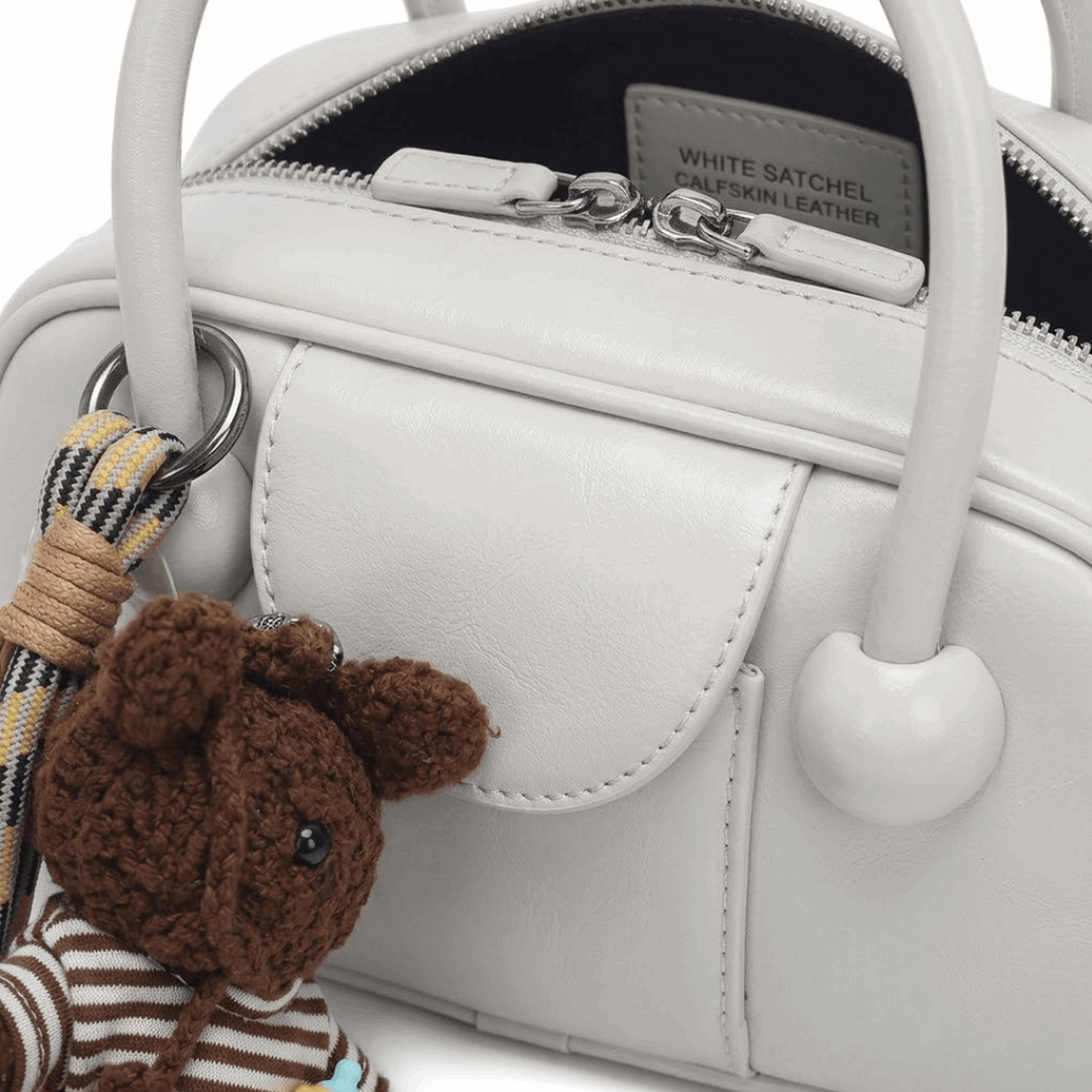 'Orbit' Avant-Garde Mini Satchel | High-Gloss Patent Leather | Circular Sculptural Handle & Teddy Charm