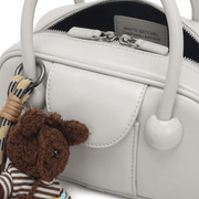 'Orbit' Avant-Garde Mini Satchel | High-Gloss Patent Leather | Circular Sculptural Handle & Teddy Charm