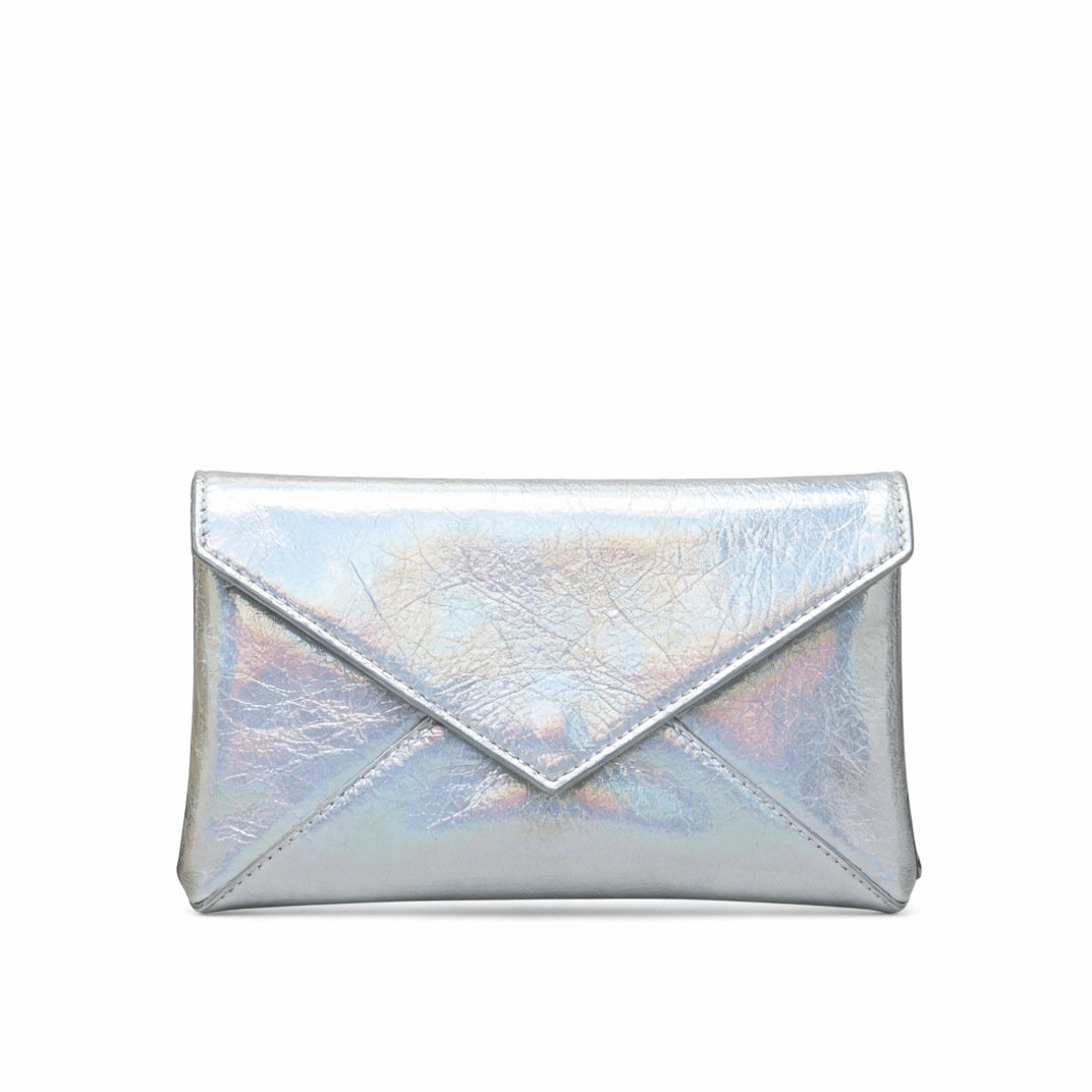 'Prism' Holographic Envelope Clutch | Metallic Iridescent Vegan Leather | Minimalist Slim Evening Handbag