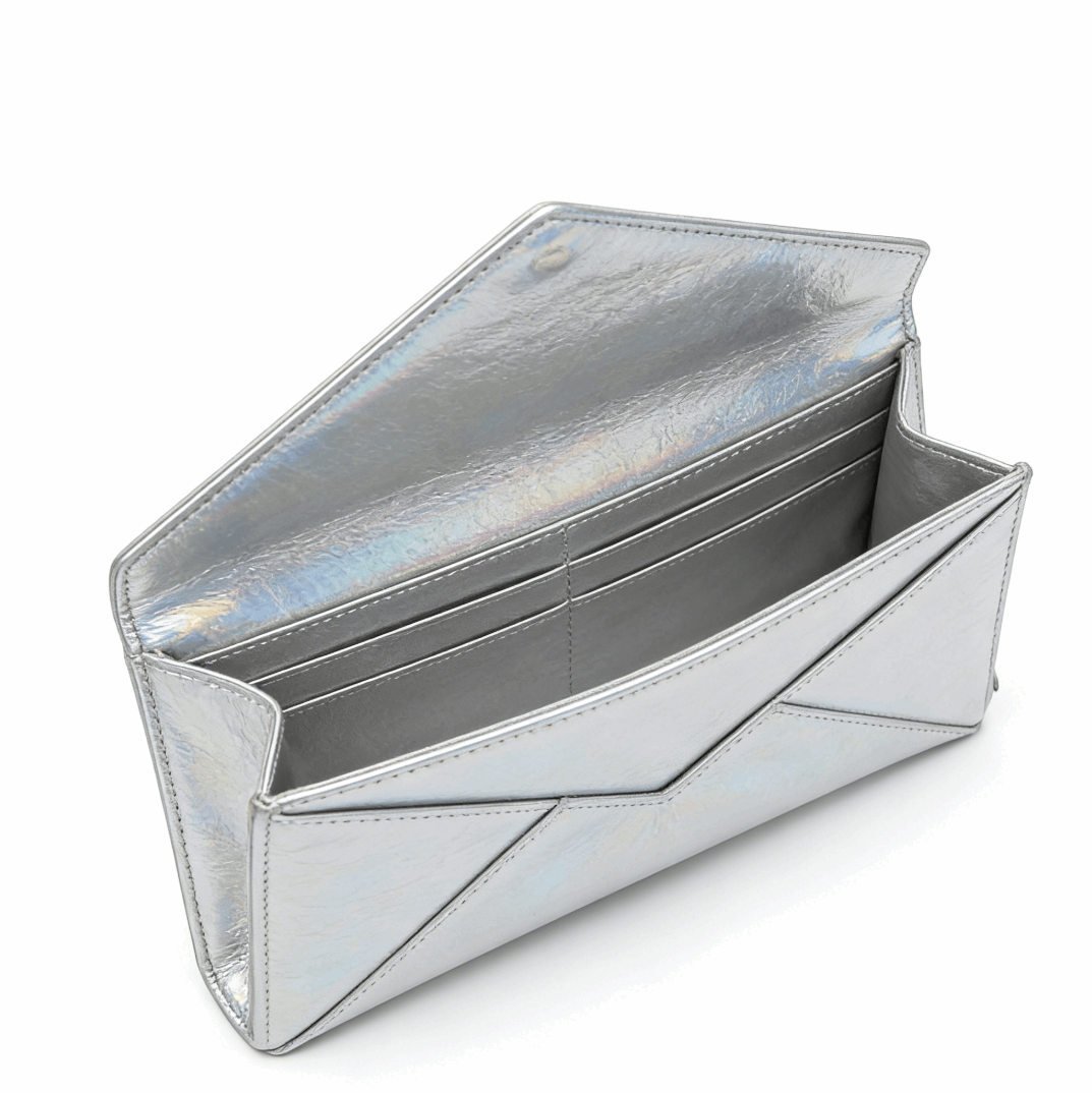 'Prism' Holographic Envelope Clutch | Metallic Iridescent Vegan Leather | Minimalist Slim Evening Handbag