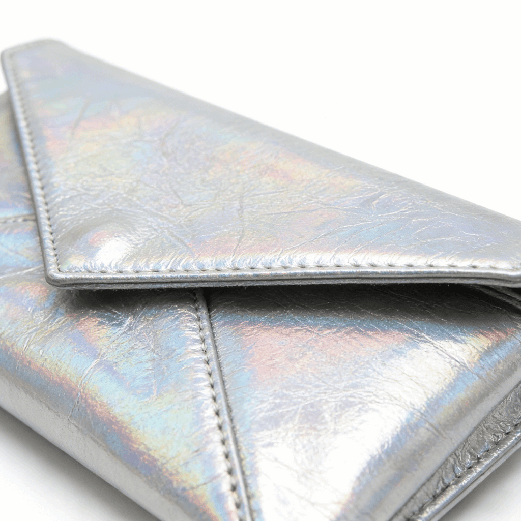 'Prism' Holographic Envelope Clutch | Metallic Iridescent Vegan Leather | Minimalist Slim Evening Handbag