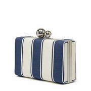'Regatta' Striped Box Clutch | Premium Navy & Cream Canvas | Architectural Spherical Clasp Evening Bag