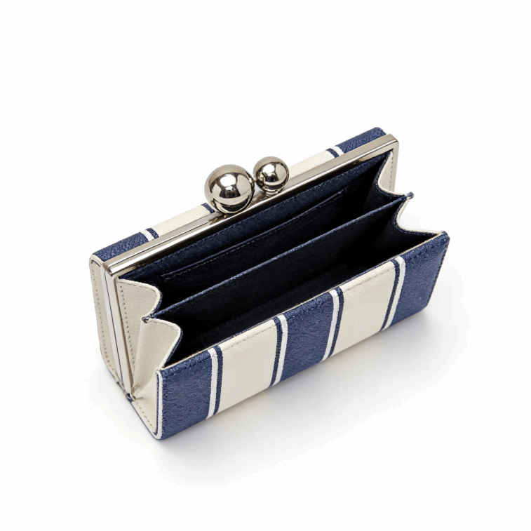 'Regatta' Striped Box Clutch | Premium Navy & Cream Canvas | Architectural Spherical Clasp Evening Bag