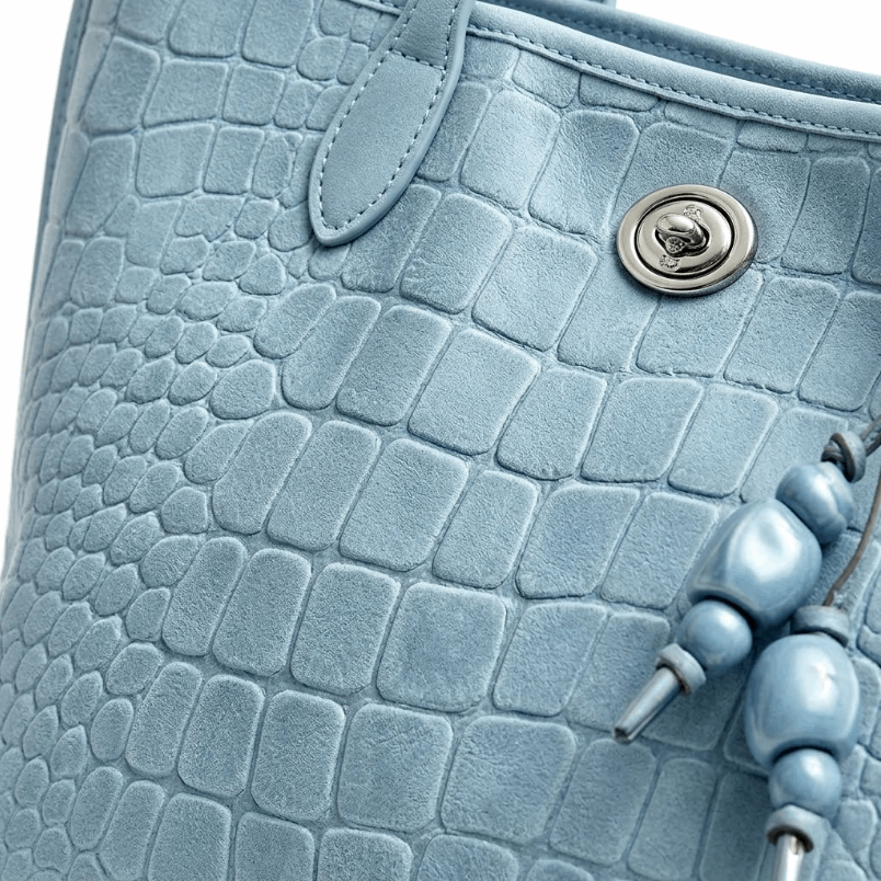 'Azure' Embossed Tote | Premium Crocodile-Pattern Vegan Leather | Sophisticated Professional Carryall with Artisan Charm Detail