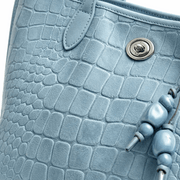 'Azure' Embossed Tote | Premium Crocodile-Pattern Vegan Leather | Sophisticated Professional Carryall with Artisan Charm Detail