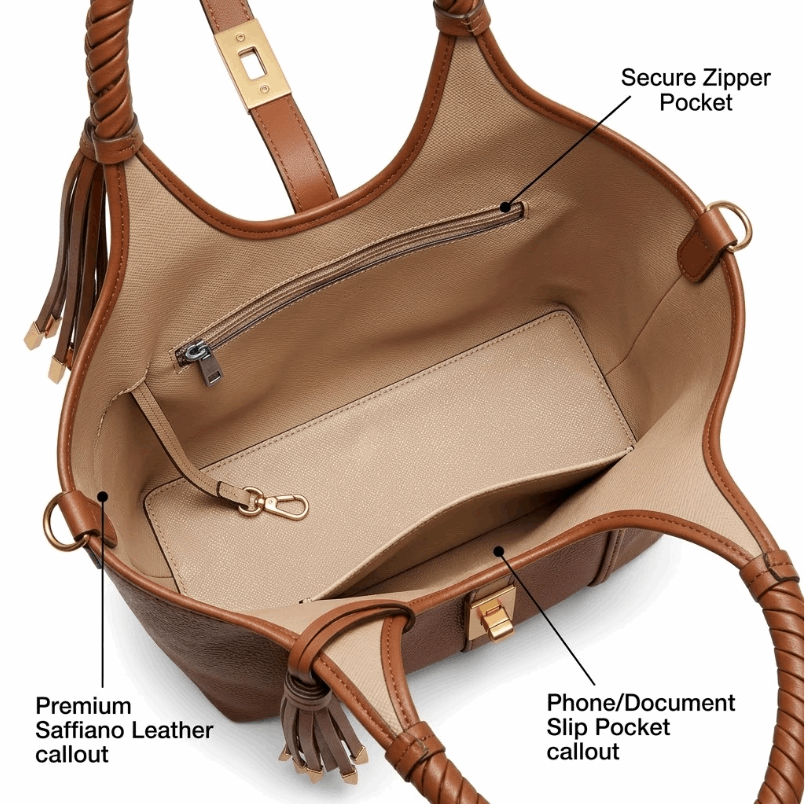 'Aura' Sculpted Hobo Tote | Premium Pebbled Grain Leather | Artisan Braided Handle Carryall with Vertical Tonal Piping