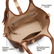 'Aura' Sculpted Hobo Tote | Premium Pebbled Grain Leather | Artisan Braided Handle Carryall with Vertical Tonal Piping