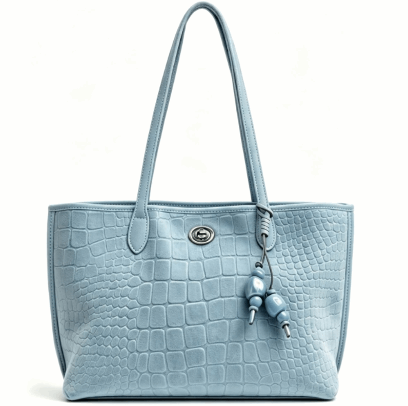 'Azure' Embossed Tote | Premium Crocodile-Pattern Vegan Leather | Sophisticated Professional Carryall with Artisan Charm Detail