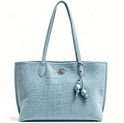 'Azure' Embossed Tote | Premium Crocodile-Pattern Vegan Leather | Sophisticated Professional Carryall with Artisan Charm Detail