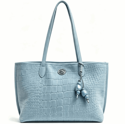 'Azure' Embossed Tote | Premium Crocodile-Pattern Vegan Leather | Sophisticated Professional Carryall with Artisan Charm Detail