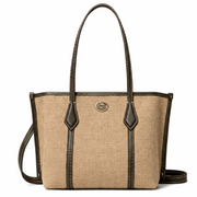 'Terra' Mixed-Media Tote | Premium Textured Canvas & Calf Leather Trim | Sophisticated Summer Professional Carryall with Artisan Contrast Stitching