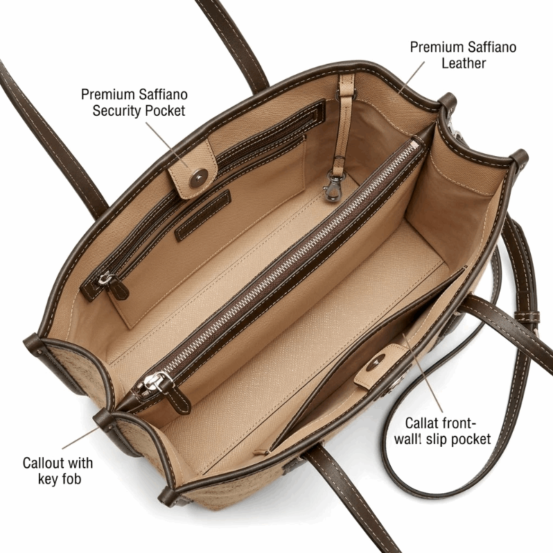 'Terra' Mixed-Media Tote | Premium Textured Canvas & Calf Leather Trim | Sophisticated Summer Professional Carryall with Artisan Contrast Stitching