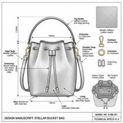 'Stellar' Metallic Bucket Bag | Premium Silver Pebbled Grain Leather | Contemporary Drawstring Design with Adjustable Multi-Carry System