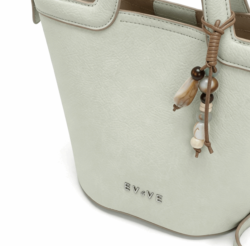 'Luna' Minimalist Bucket Bag | Premium Pebbled Grain Leather | Versatile Dual-Handle Design with Artisan Bead Charm & Adjustable Crossbody Strap