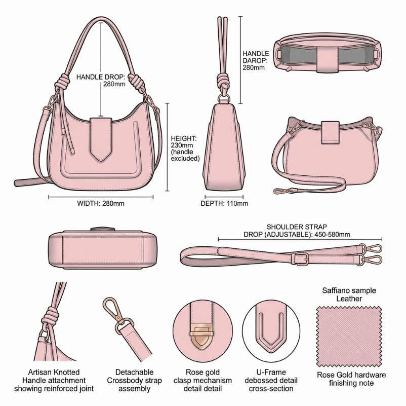 'Amour' Knotted Hobo Bag | Premium Smooth Nappa Leather | Elegant Arched Silhouette with Artisan Rope-Twist Handles & Magnetic Shield Flap