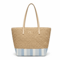 'Riviera' Artisan Beach Tote | Premium Hand-Woven Raffia & Nautical Striped Canvas | High-Capacity Summer Carryall with Reinforced Leather-Touch Handles