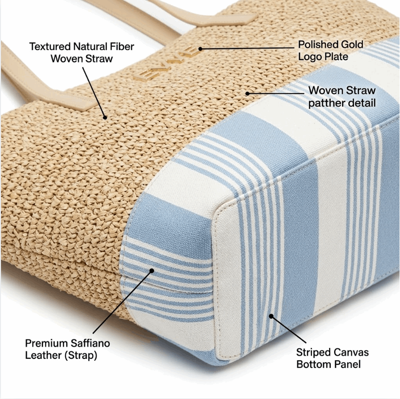 'Riviera' Artisan Beach Tote | Premium Hand-Woven Raffia & Nautical Striped Canvas | High-Capacity Summer Carryall with Reinforced Leather-Touch Handles