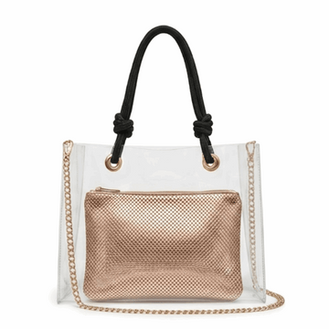 'Stellar' Luxe Transparent Tote | Premium UV-Resistant PVC & Metallic Mesh Interior | Sophisticated Beach-to-Bistro Carryall with Braided Rope Handles