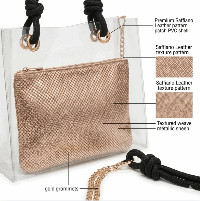 'Stellar' Luxe Transparent Tote | Premium UV-Resistant PVC & Metallic Mesh Interior | Sophisticated Beach-to-Bistro Carryall with Braided Rope Handles