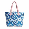 'Isla' Artisan Beach Tote | Premium Indigo Ikat Print | Architectural Braided Rope Handles with Faux-Suede Tassel Finials