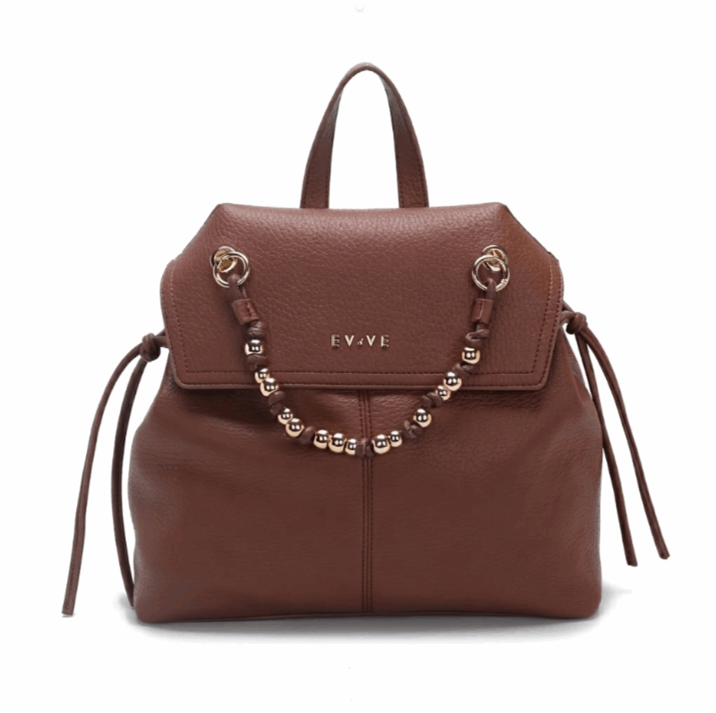 'Sienna' Convertible Urban Backpack | Premium Pebbled Vegan Leather | Signature Gold-Tone Beaded Chain Accent & Architectural Flap Design