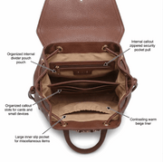 'Sienna' Convertible Urban Backpack | Premium Pebbled Vegan Leather | Signature Gold-Tone Beaded Chain Accent & Architectural Flap Design