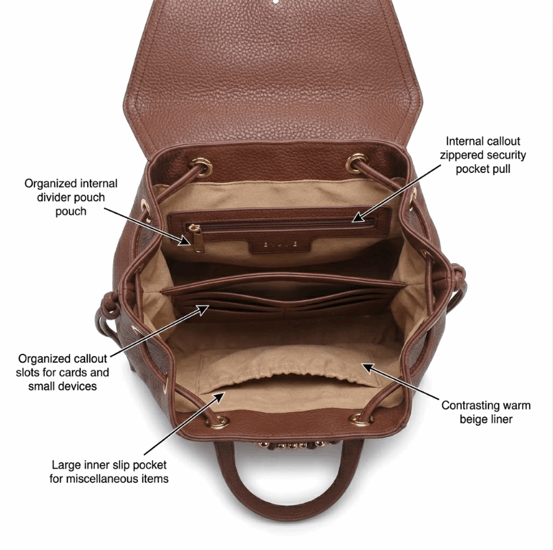 'Sienna' Convertible Urban Backpack | Premium Pebbled Vegan Leather | Signature Gold-Tone Beaded Chain Accent & Architectural Flap Design