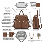 'Sienna' Convertible Urban Backpack | Premium Pebbled Vegan Leather | Signature Gold-Tone Beaded Chain Accent & Architectural Flap Design