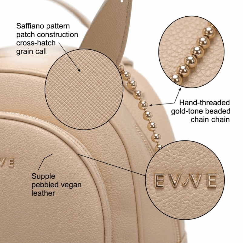 'Aura' Urban Commuter Backpack | Premium Pebbled Vegan Leather | Ergonomic Dome Silhouette with Signature Gold-Finish Branding