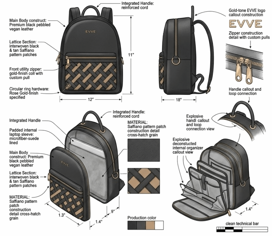 'Summit' Elite Hybrid Backpack | Premium Vegan Leather & Suede-Texture Lattice Weave | Sophisticated Urban Carryall with Gold-Tone Signature Branding