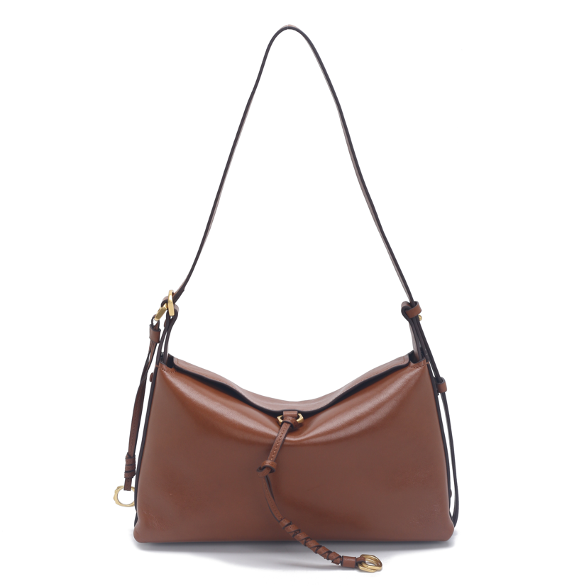 'Vertex' Cinch Shoulder Bag | Premium Polished Calf Leather | Architectural Folded Silhouette with Artisan Braided Tassel & Adjustable Strap