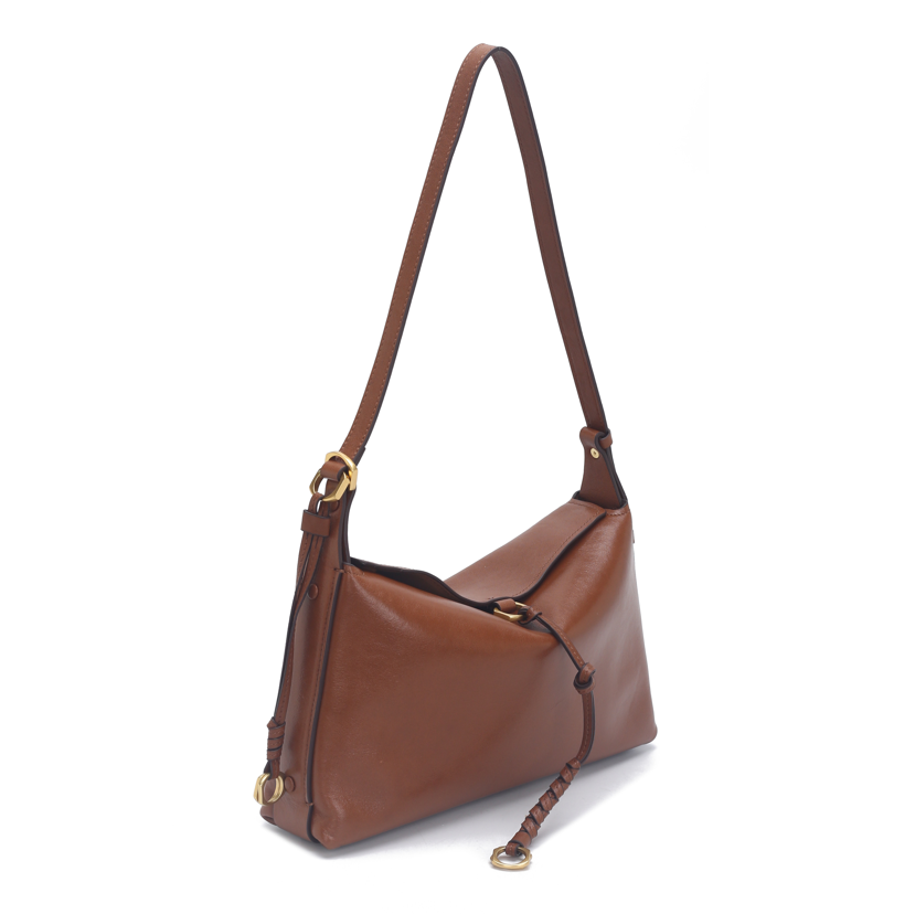 'Vertex' Cinch Shoulder Bag | Premium Polished Calf Leather | Architectural Folded Silhouette with Artisan Braided Tassel & Adjustable Strap