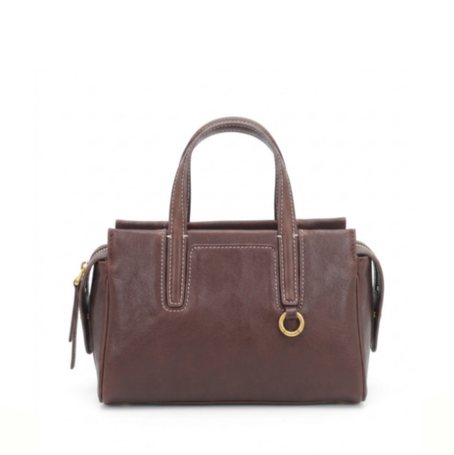 Architectural 'V-Fold' Satchel | Cognac Calfskin & Jewelry Hardware